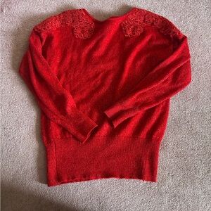 Elle Sparkle Red Sweater with Lace Details